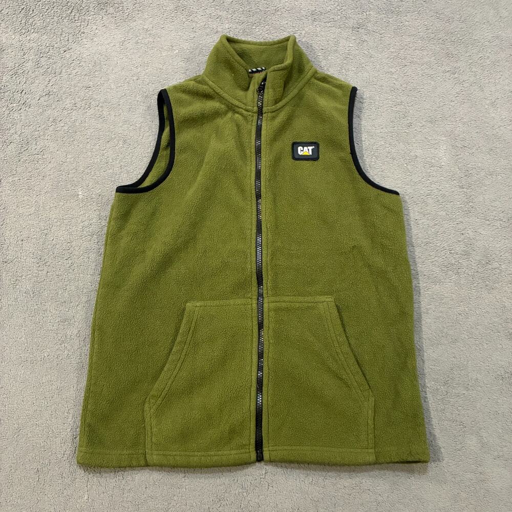 Caterpillar Olive Green Full Zip Fleece Mock Neck Sleeveless Vest Youth Size L